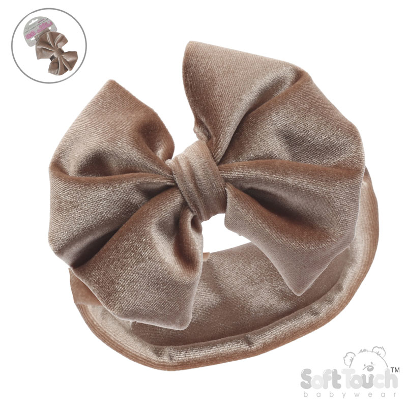 Coffee Velour Headband w/Bow : HB114-COF